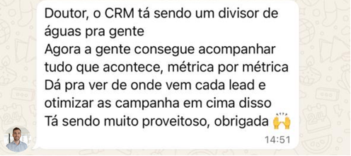 Mensagem de cliente: o CRM virou um divisor de águas, acompanha métrica por métrica e otimiza as campanhas